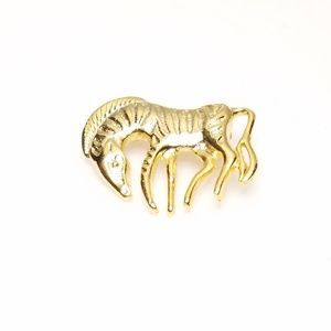 Vintage Gold Tone Zebra Safari Animal Brooch Pin